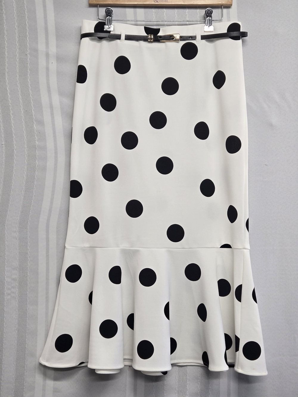MESSINI WOMENS Polka Dot Midi Skirt with Flounce - Black on White SIZE MEDIUM